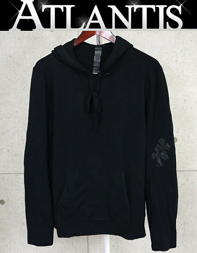 CHROME HEARTS Cashmere Cross Patch Knit Hoodie Black Size M
