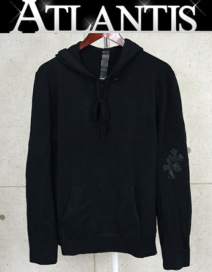 CHROME HEARTS Cashmere Cross Patch Knit Hoodie Black Size M