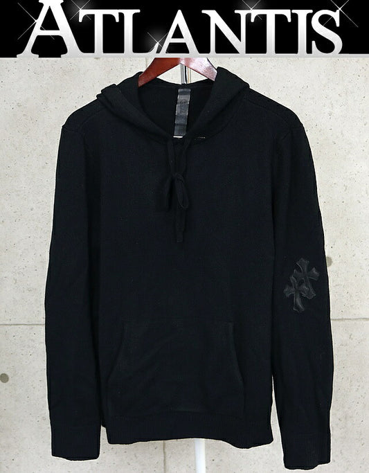 CHROME HEARTS Cashmere Cross Patch Knit Hoodie Black Size M