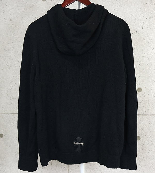 CHROME HEARTS Cashmere Cross Patch Knit Hoodie Black Size M