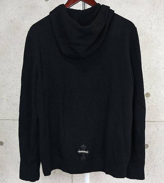 CHROME HEARTS Cashmere Cross Patch Knit Hoodie Black Size M
