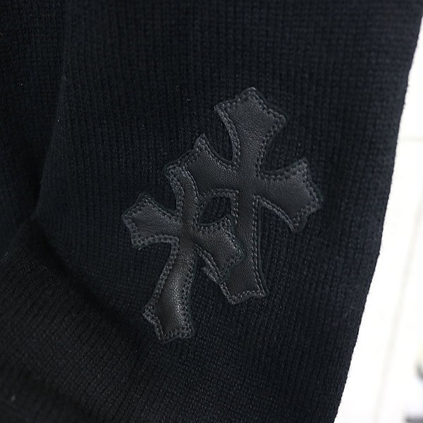 CHROME HEARTS Cashmere Cross Patch Knit Hoodie Black Size M