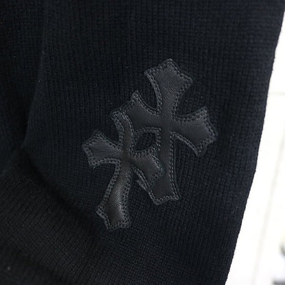 CHROME HEARTS Cashmere Cross Patch Knit Hoodie Black Size M
