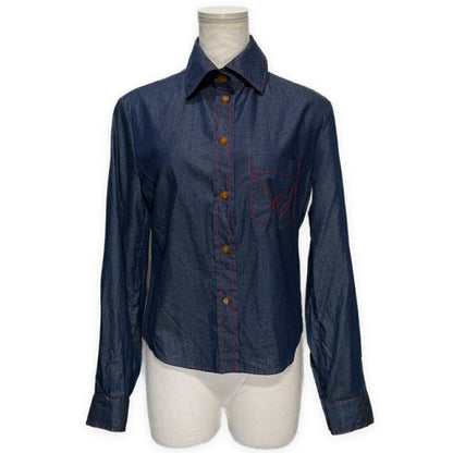 Vivienne Westwood MILAN Lame Blend Stitch Blouse Blue Size 2