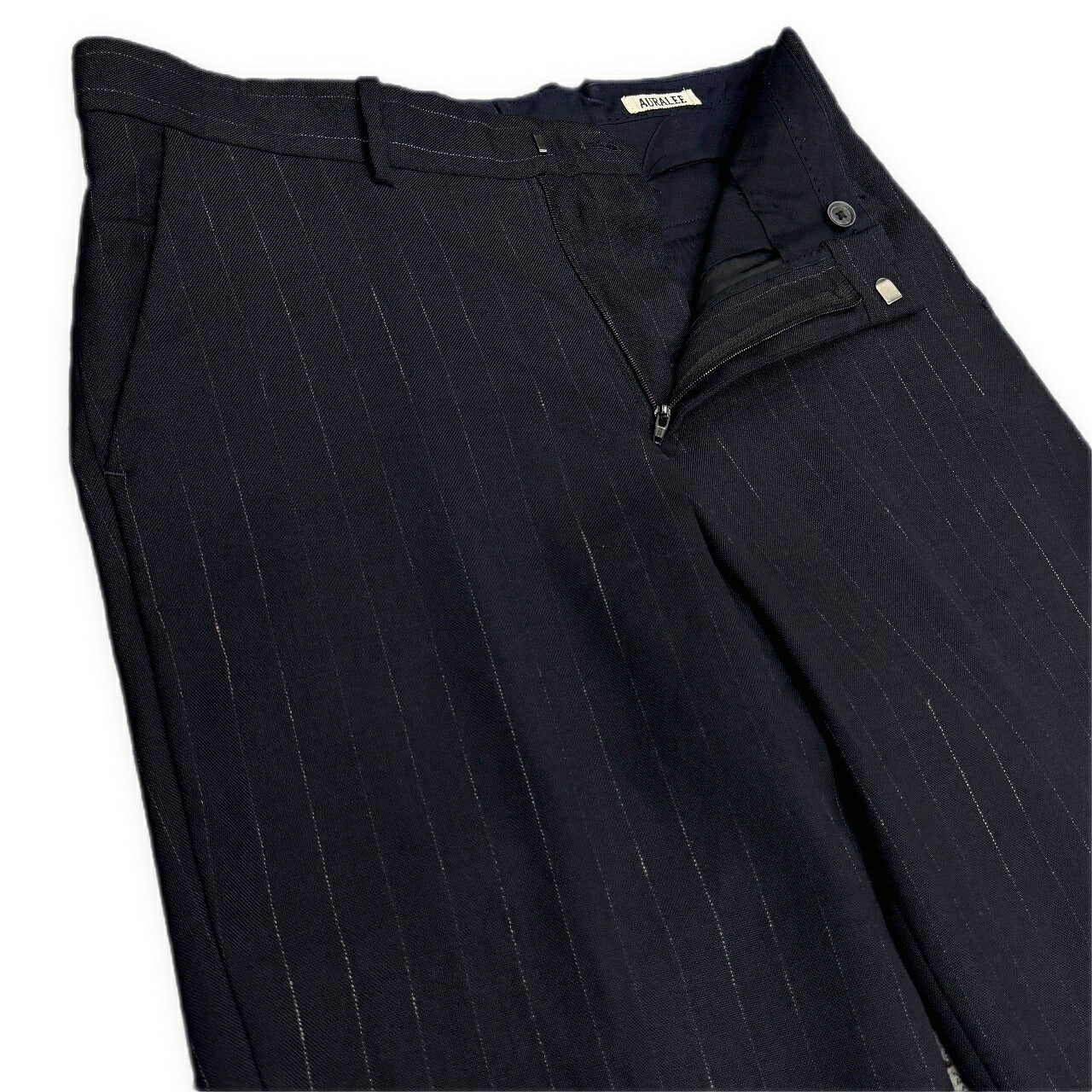 AURALEE 20SS Wool Cupro Linen Stripe Slacks Blue Size 3