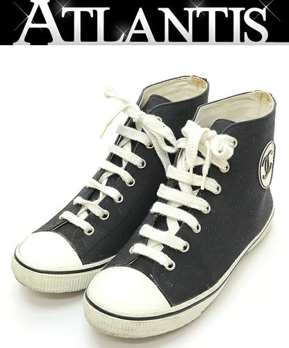 CHANEL Coco Mark Canvas High-Top Sneakers Size 37