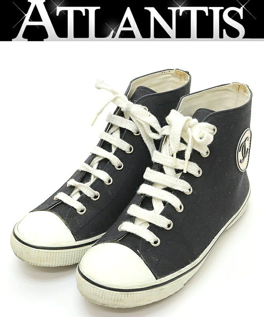 CHANEL Coco Mark Canvas High-Top Sneakers Size 37
