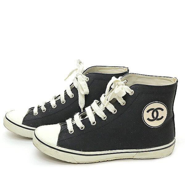 CHANEL Coco Mark Canvas High-Top Sneakers Size 37