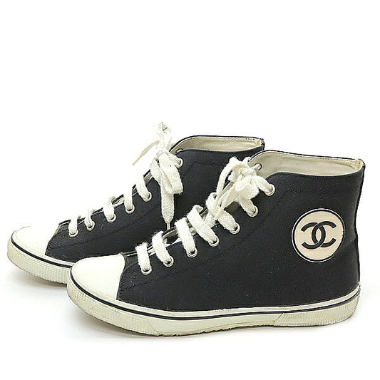 CHANEL Coco Mark Canvas High-Top Sneakers Size 37