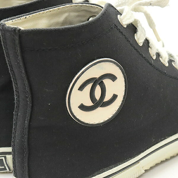 CHANEL Coco Mark Canvas High-Top Sneakers Size 37