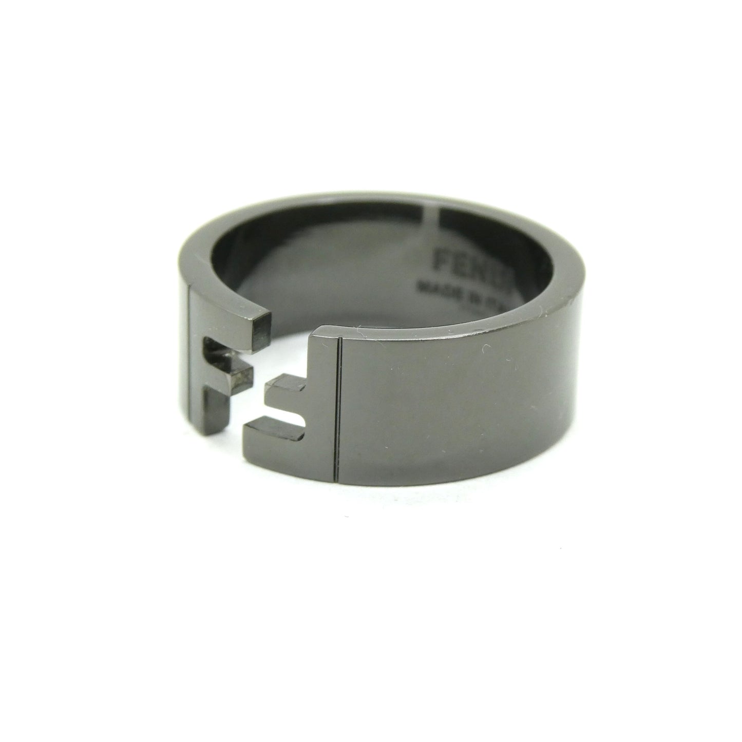 FENDI ANELLO FF Ruthenium Band Ring Black Size M