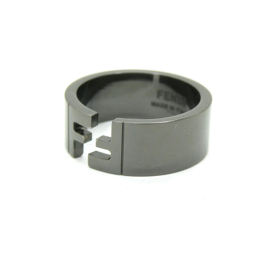 FENDI ANELLO FF Ruthenium Band Ring Black Size M