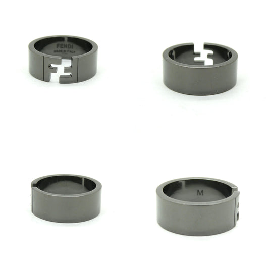 FENDI ANELLO FF Ruthenium Band Ring Black Size M
