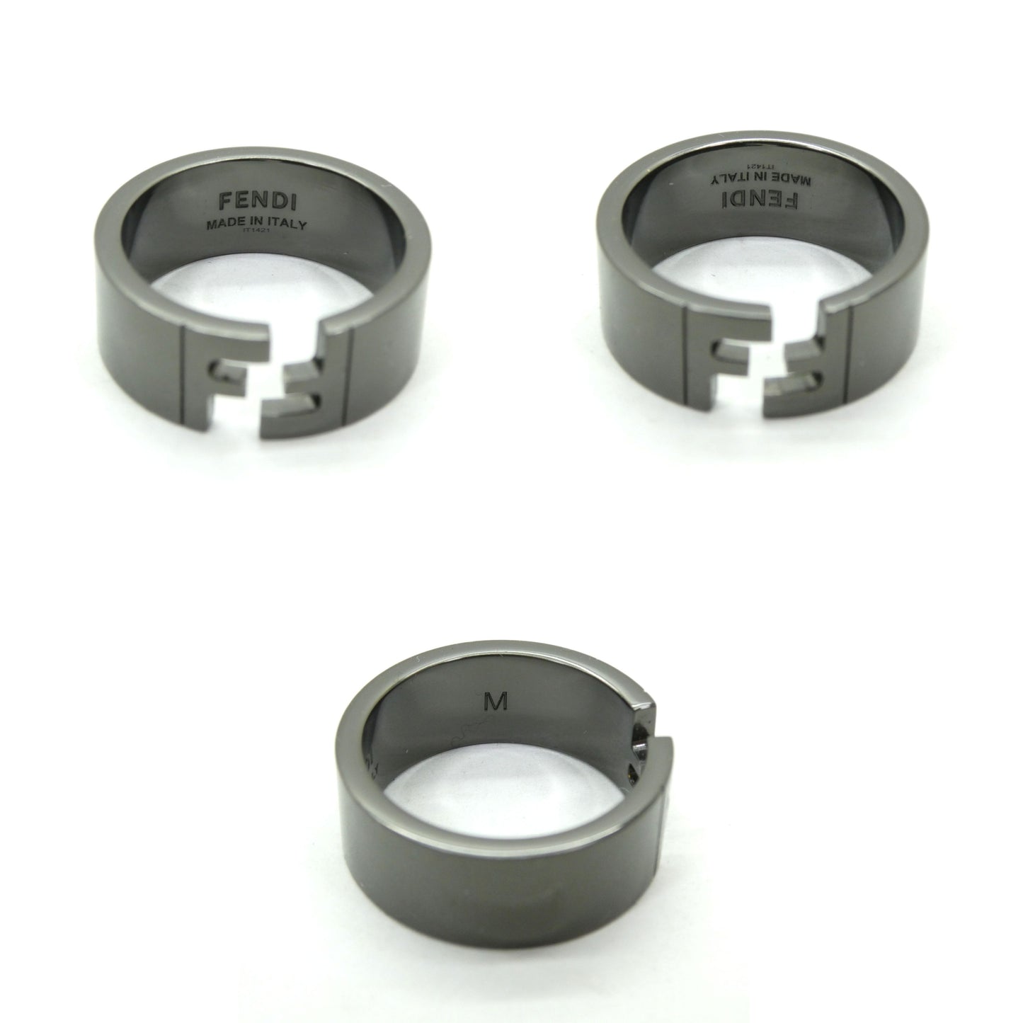 FENDI ANELLO FF Ruthenium Band Ring Black Size M