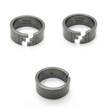 FENDI ANELLO FF Ruthenium Band Ring Black Size M