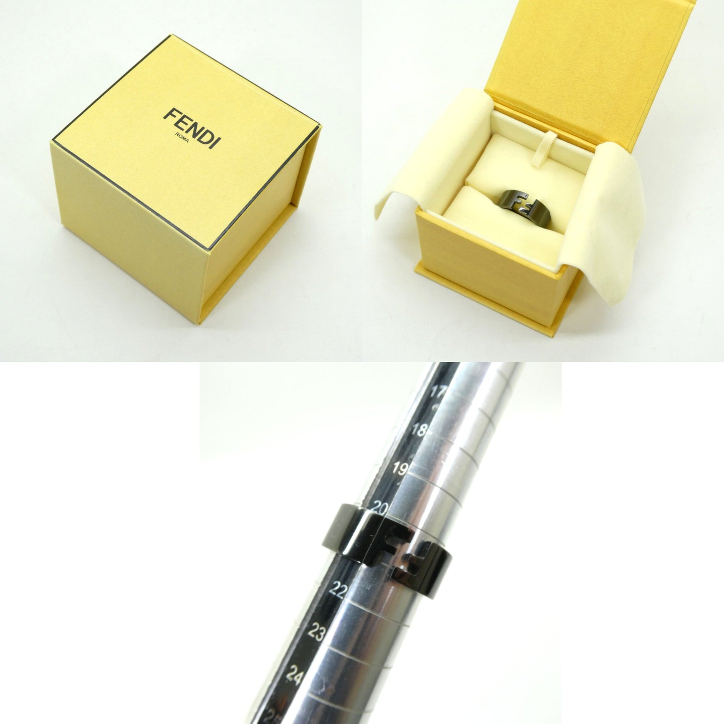 FENDI ANELLO FF Ruthenium Band Ring Black Size M