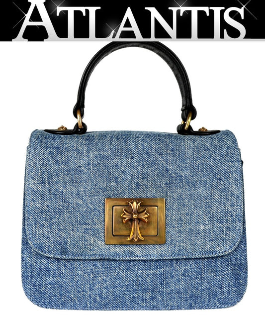 CHROME HEARTS Grow Up Small CH Cross Denim Handbag Blue