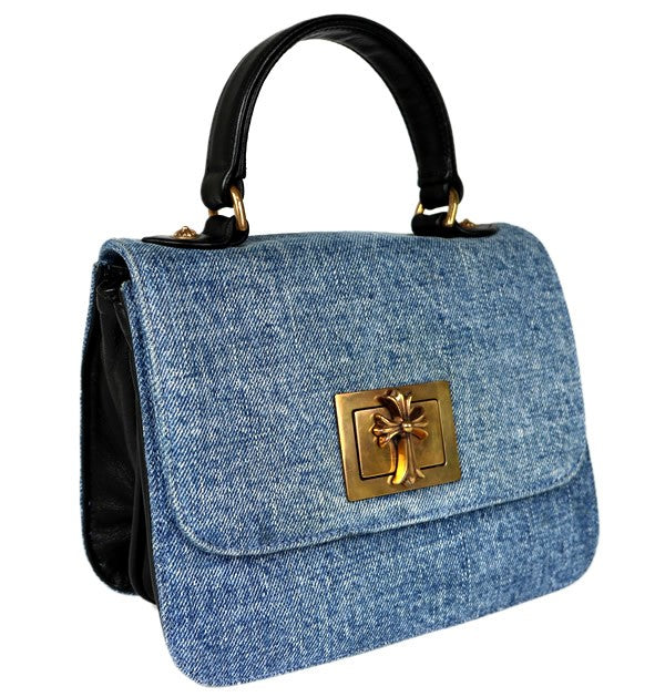 CHROME HEARTS Grow Up Small CH Cross Denim Handbag Blue