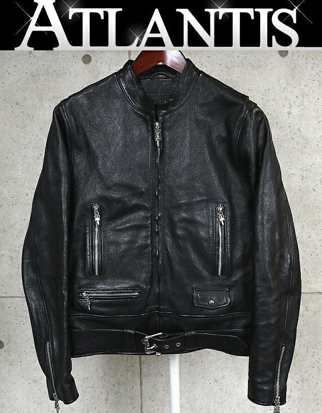 CHROME HEARTS Single Biker Leather Jacket Black Size S