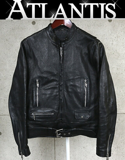 CHROME HEARTS Single Biker Leather Jacket Black Size S