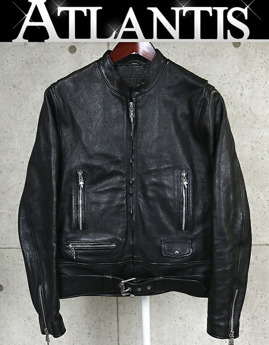 CHROME HEARTS Single Biker Leather Jacket Black Size S