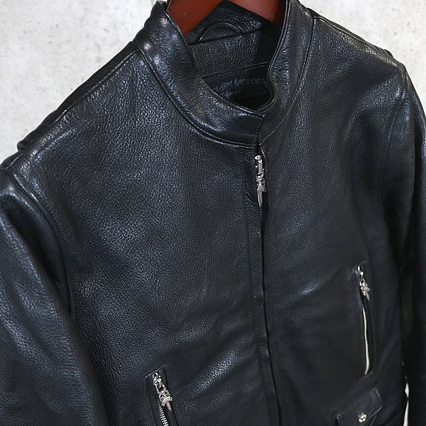 CHROME HEARTS Single Biker Leather Jacket Black Size S