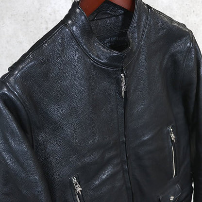 CHROME HEARTS Single Biker Leather Jacket Black Size S