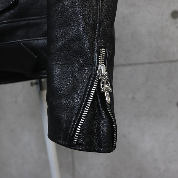 CHROME HEARTS Single Biker Leather Jacket Black Size S
