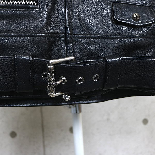 CHROME HEARTS Single Biker Leather Jacket Black Size S