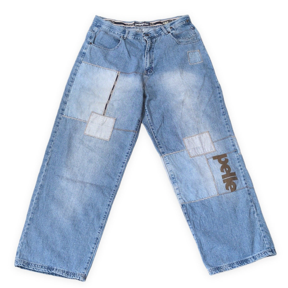 HIPHOP Pelle Pelle 00s Patchwork Baggy Denim Blue Size W36