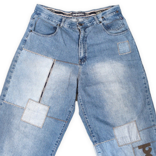 HIPHOP Pelle Pelle 00s Patchwork Baggy Denim Blue Size W36