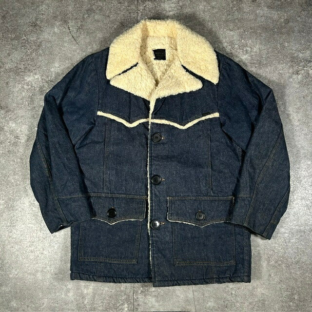 Sears ROEBUCKS 70s Denim Boa Ranch Coat Western Yoke Size 38