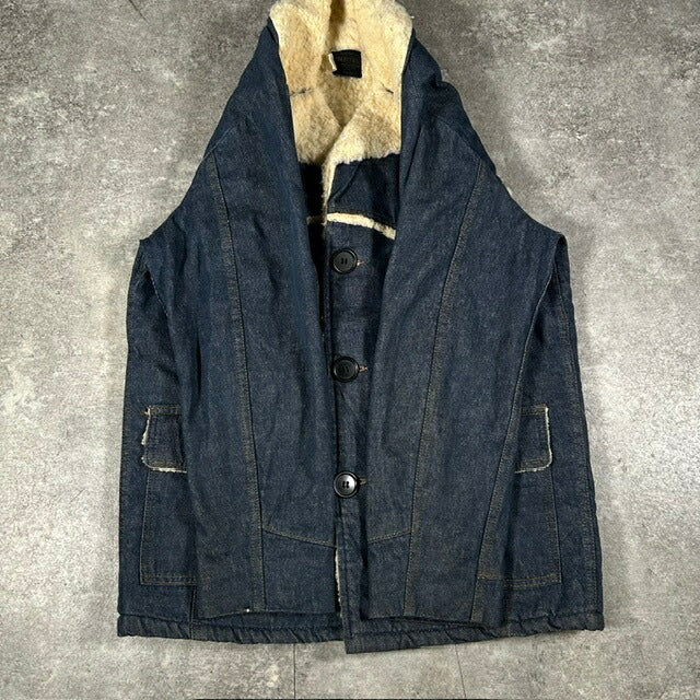 Sears ROEBUCKS 70s Denim Boa Ranch Coat Western Yoke Size 38