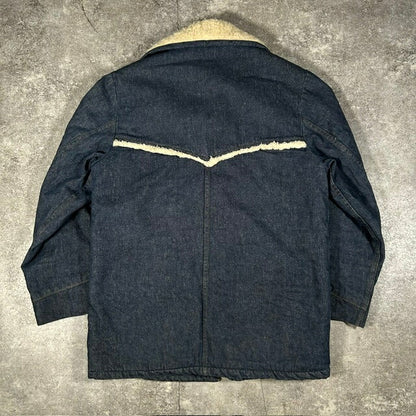 Sears ROEBUCKS 70s Denim Boa Ranch Coat Western Yoke Size 38