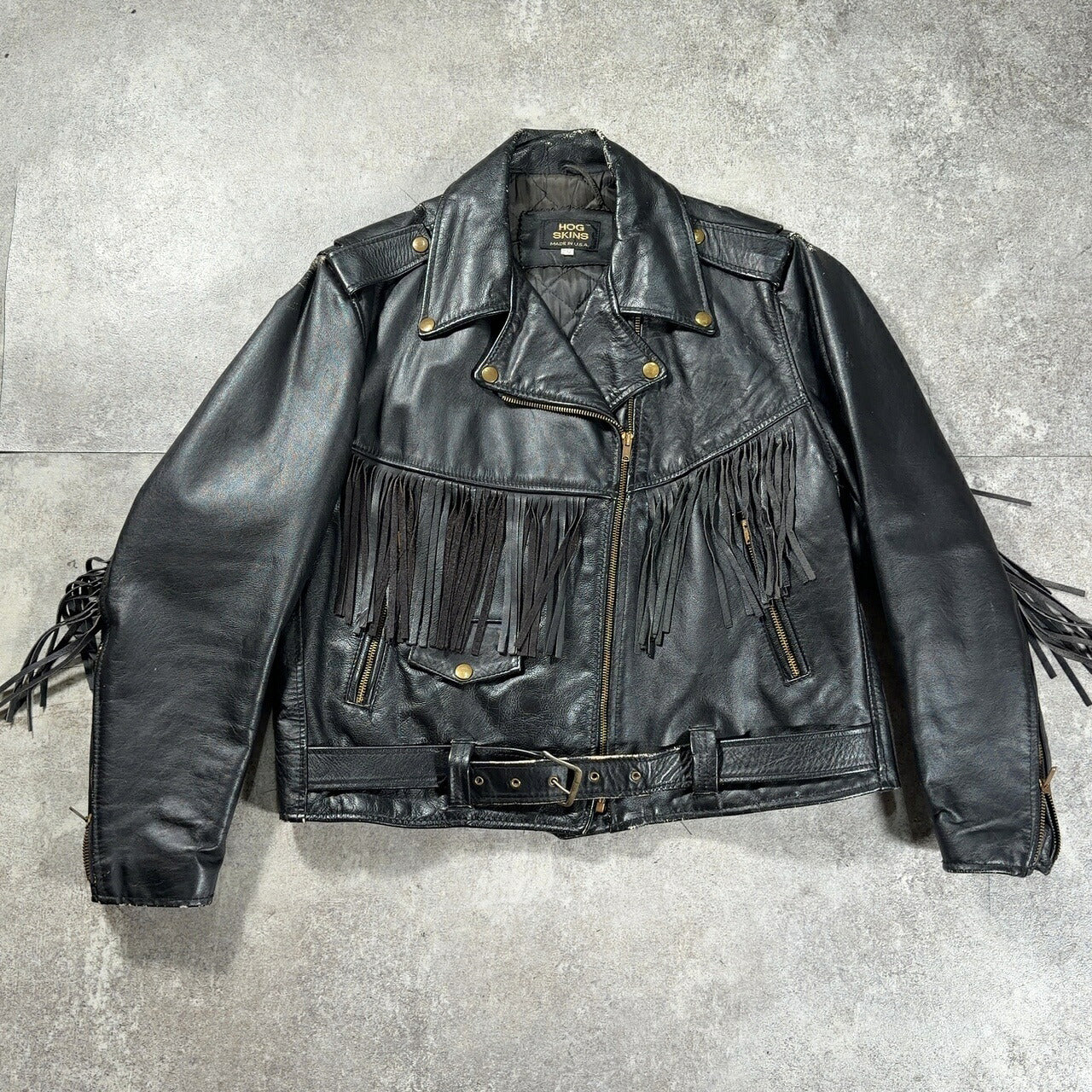 HOG SKINS 70s Vintage Fringe Double Leather Jacket