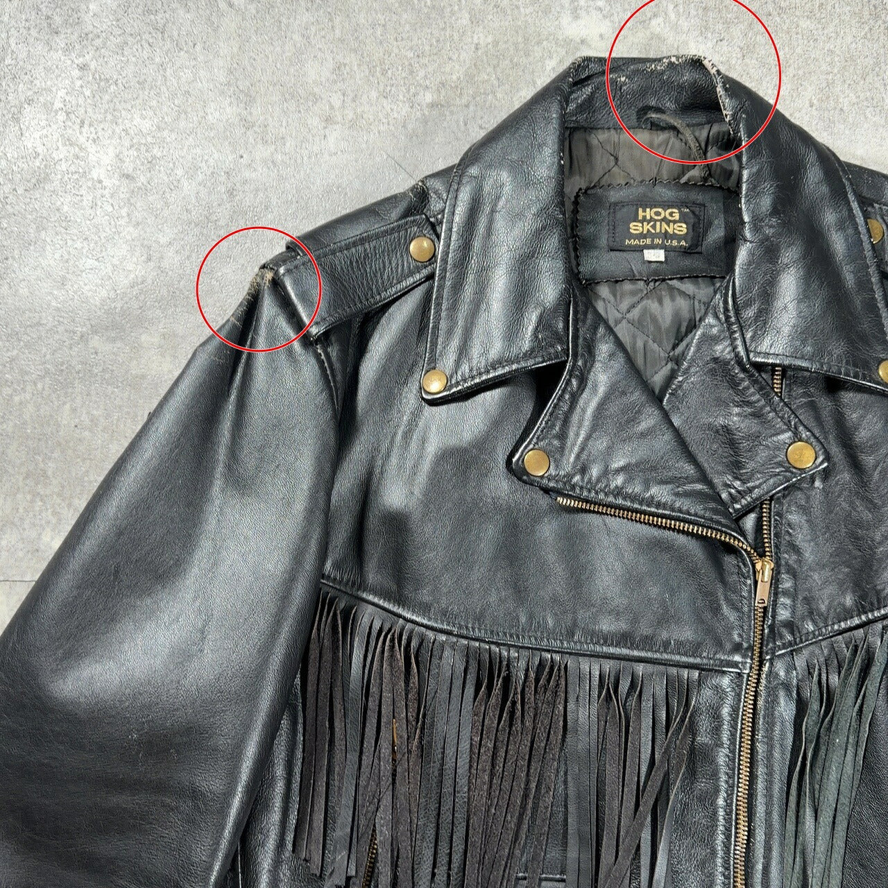 HOG SKINS 70s Vintage Fringe Double Leather Jacket