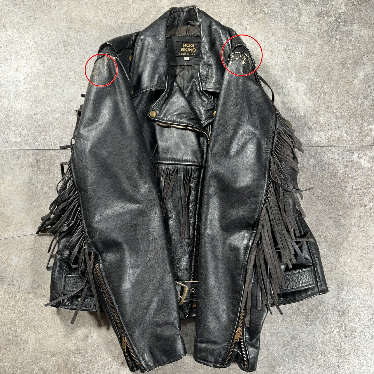 HOG SKINS 70s Vintage Fringe Double Leather Jacket