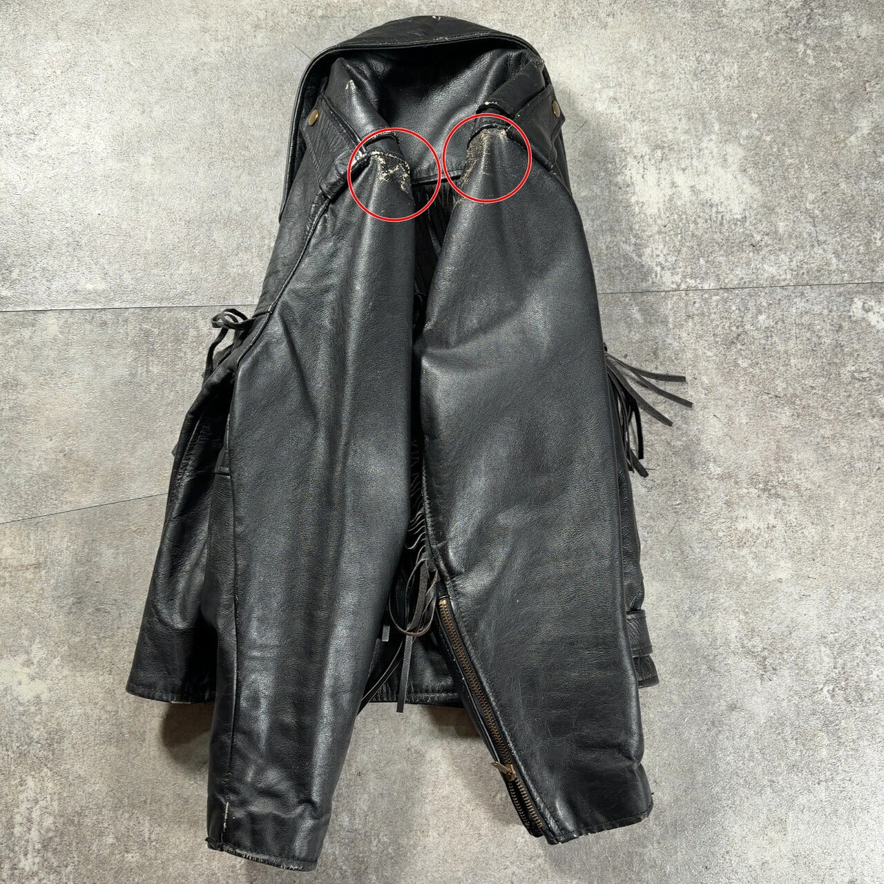 HOG SKINS 70s Vintage Fringe Double Leather Jacket
