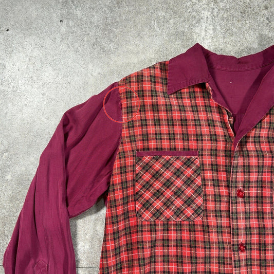 Vintage 50s Corduroy Rayon Panel Open Shirt Red Size M