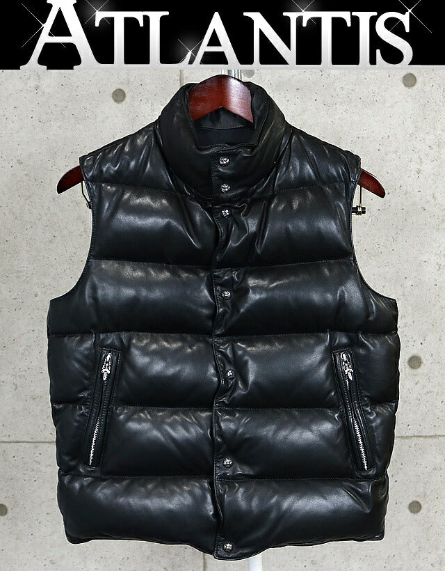 CHROME HEARTS STIFF Leather Cross Button Vest Black Size XS