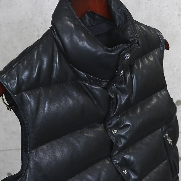 CHROME HEARTS STIFF Leather Cross Button Vest Black Size XS