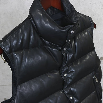 CHROME HEARTS STIFF Leather Cross Button Vest Black Size XS