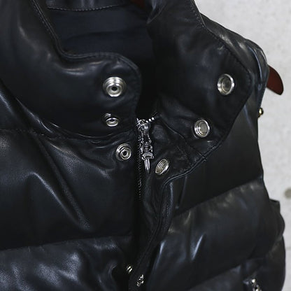 CHROME HEARTS STIFF Leather Cross Button Vest Black Size XS