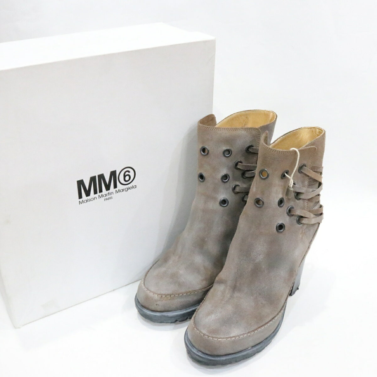 MM6 Genuine Leather Bootie Brown Boots Size 24CM