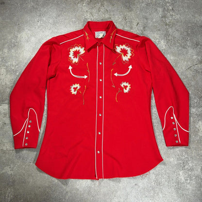 h bar c 70s Embroidered Western Shirt Red