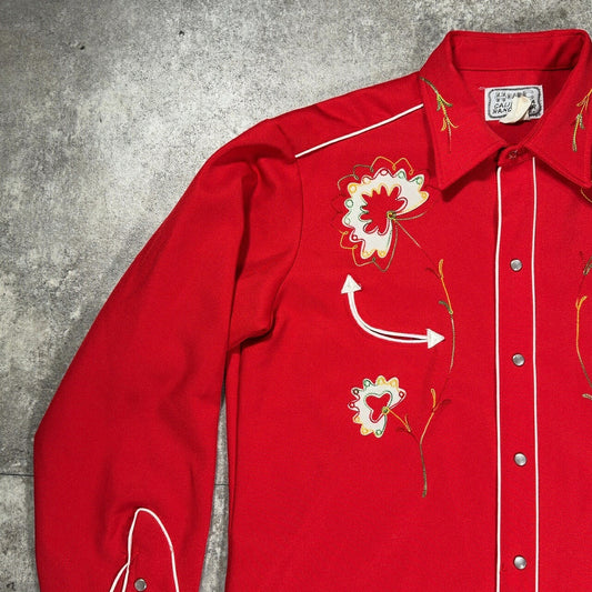 h bar c 70s Embroidered Western Shirt Red