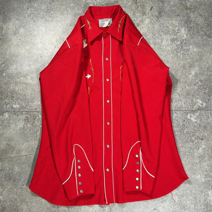 h bar c 70s Embroidered Western Shirt Red