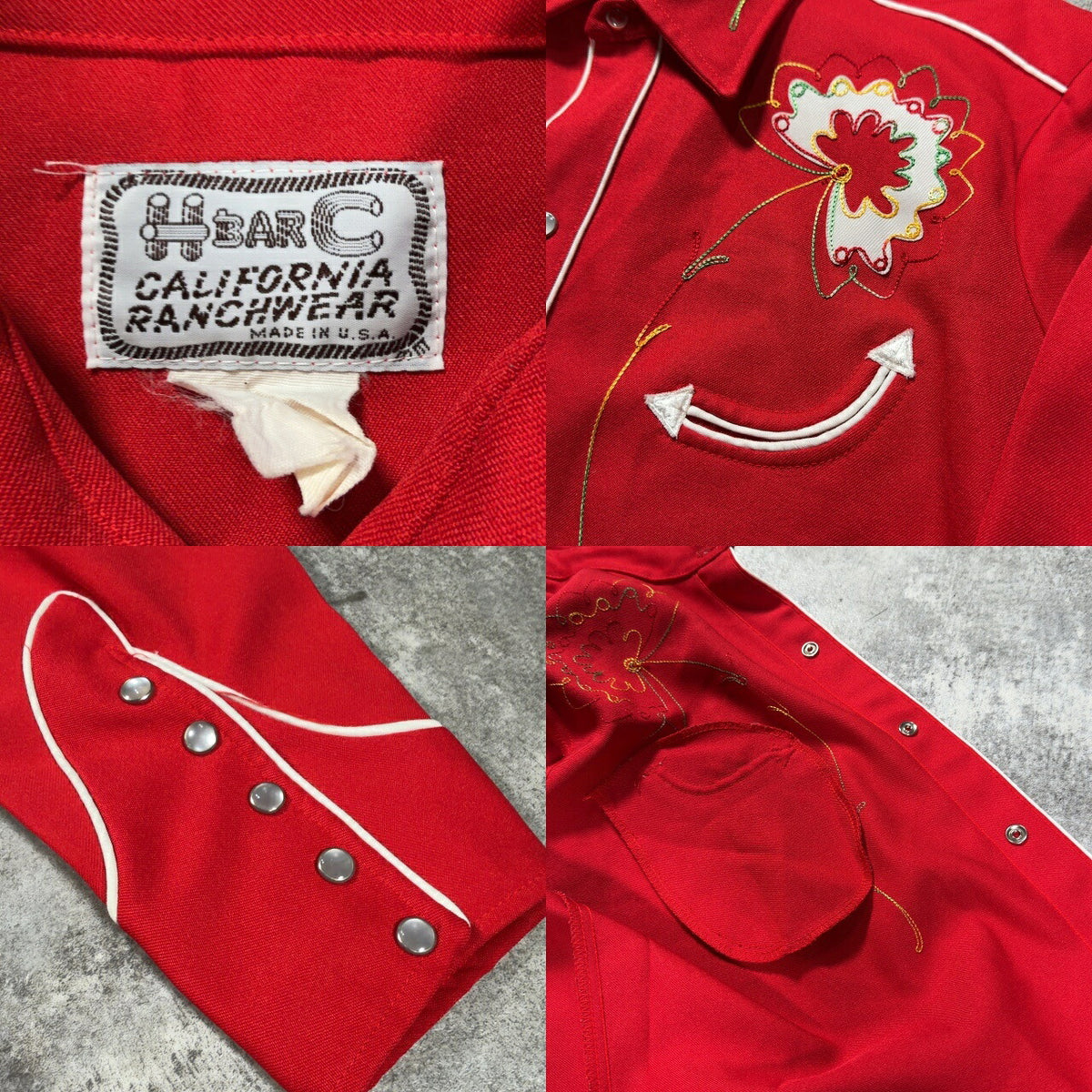 h bar c 70s Embroidered Western Shirt Red