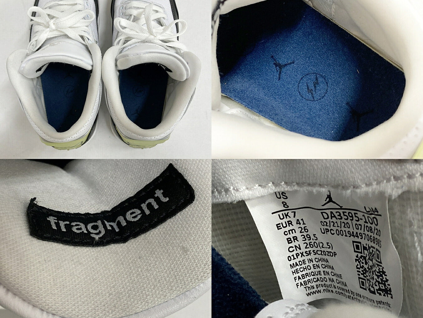 NIKE x Fragment Air Jordan 3 White/Black Sneakers Size 26cm