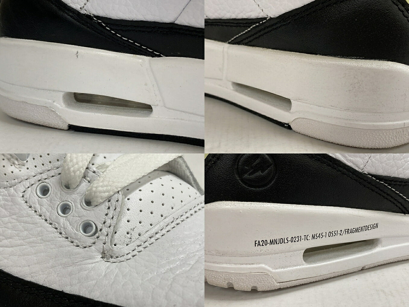 NIKE x Fragment Air Jordan 3 White/Black Sneakers Size 26cm